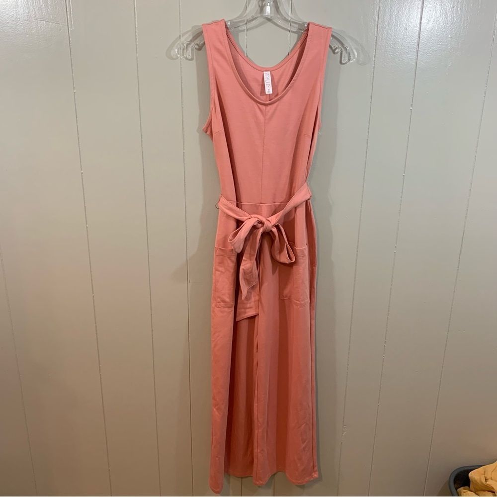 Stylus Pink Knit Tank Pockets Comfort Wide Leg Casual Capri Jumpsuit Various Sz